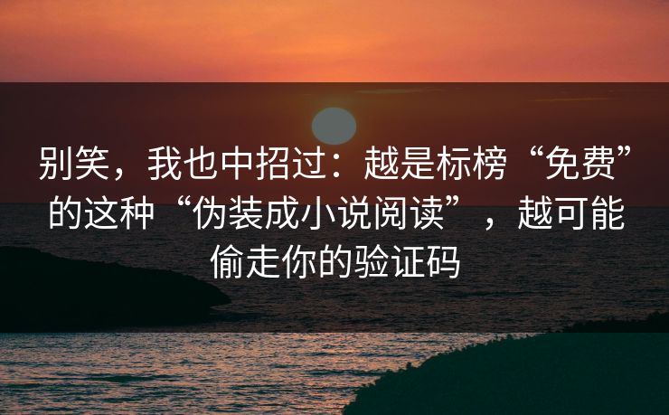 别笑，我也中招过：越是标榜“免费”的这种“伪装成小说阅读”，越可能偷走你的验证码