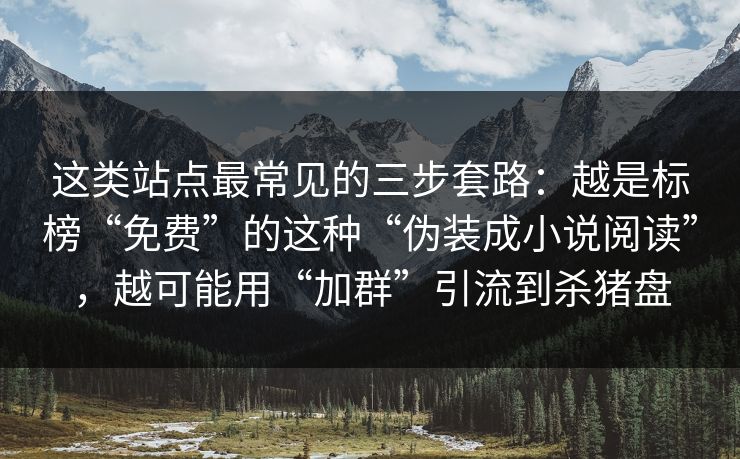 这类站点最常见的三步套路：越是标榜“免费”的这种“伪装成小说阅读”，越可能用“加群”引流到杀猪盘