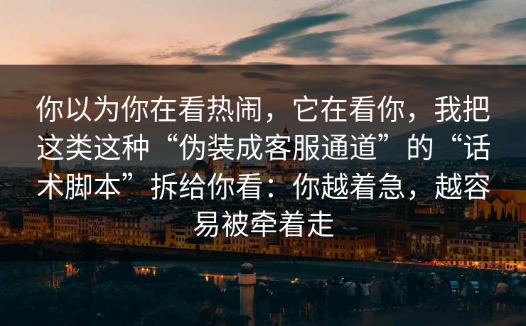 你以为你在看热闹，它在看你，我把这类这种“伪装成客服通道”的“话术脚本”拆给你看：你越着急，越容易被牵着走
