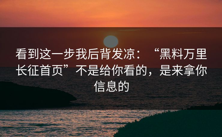 看到这一步我后背发凉：“黑料万里长征首页”不是给你看的，是来拿你信息的