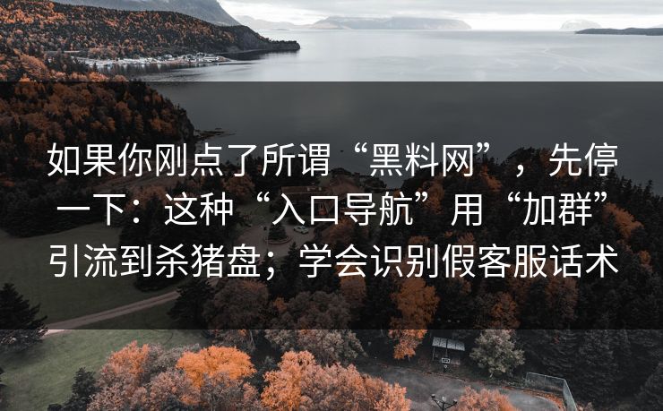 如果你刚点了所谓“黑料网”，先停一下：这种“入口导航”用“加群”引流到杀猪盘；学会识别假客服话术