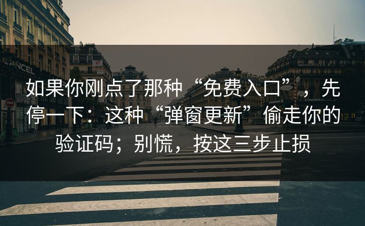 如果你刚点了那种“免费入口”，先停一下：这种“弹窗更新”偷走你的验证码；别慌，按这三步止损